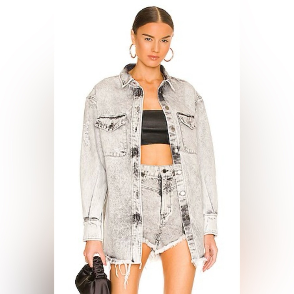 RETROFETE Gray Acid Wash Denim button down small